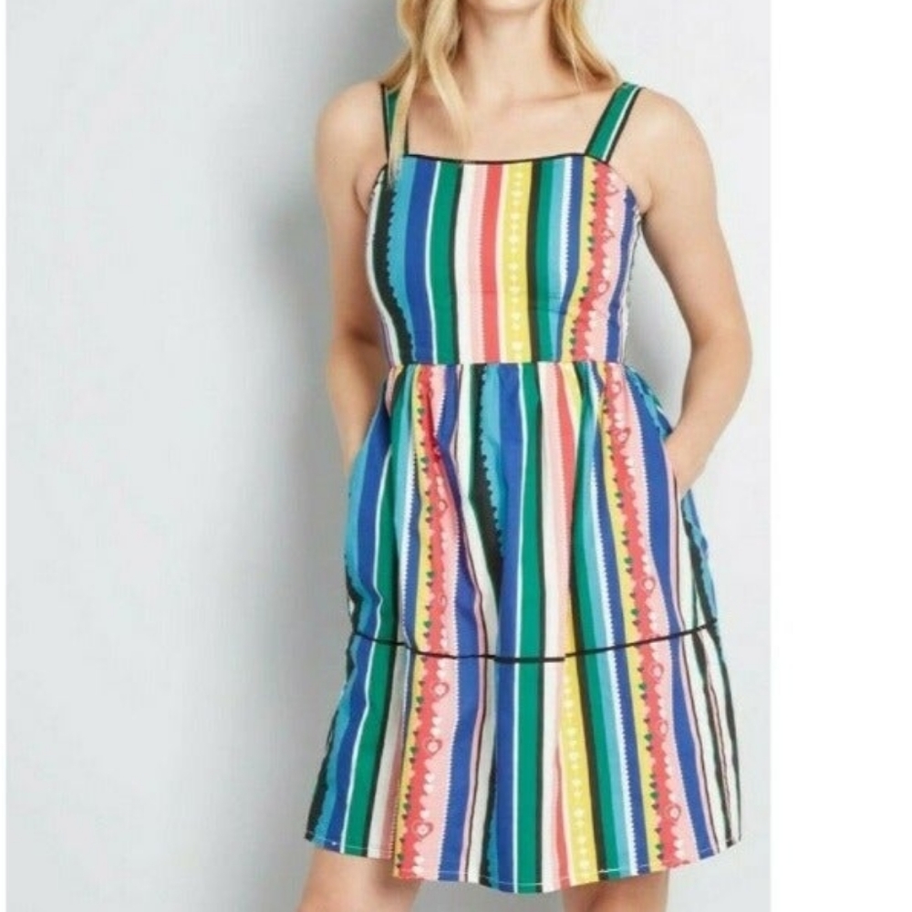 EUC Yumi Rainbow Heart Stripe Dress US 6 Multicolor